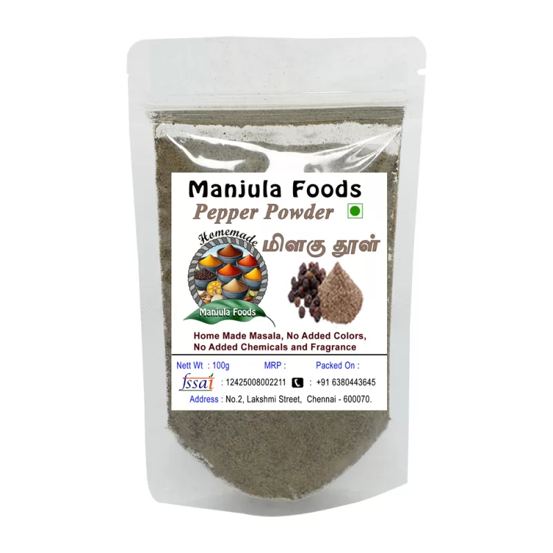 Manjula Foods Pure Black Pepper Powder | South Indian Kitchen Essential (100 g)