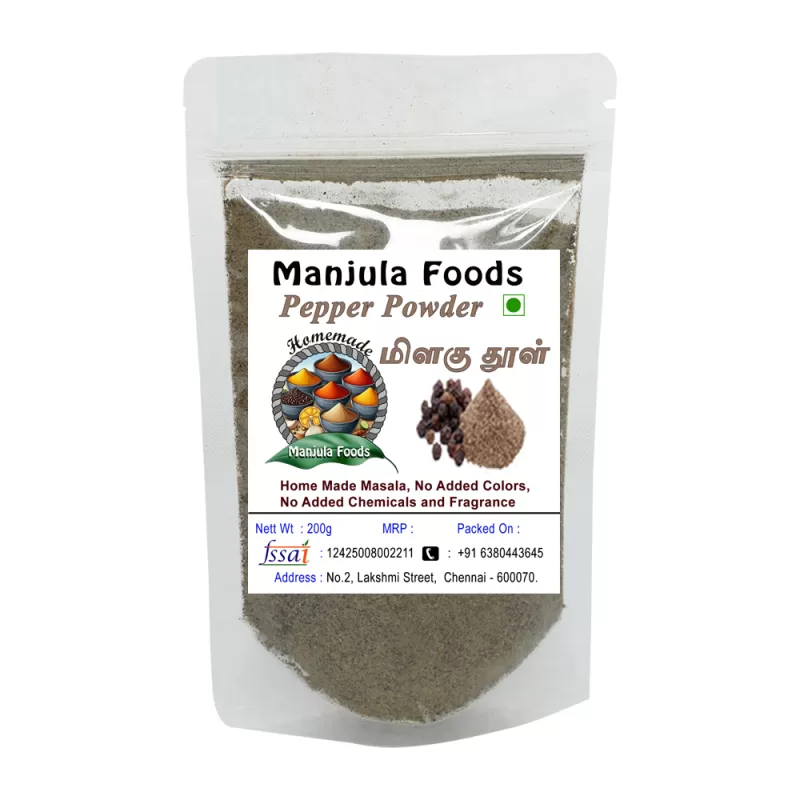 Manjula Foods Pure Black Pepper Powder | South Indian Kitchen Essential (200 g)