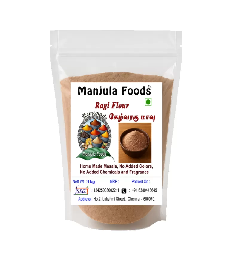 Manjula Foods Premium Ragi Flour | 100% Natural | High Fiber & Calcium | Pure & Healthy Choice (1kg)