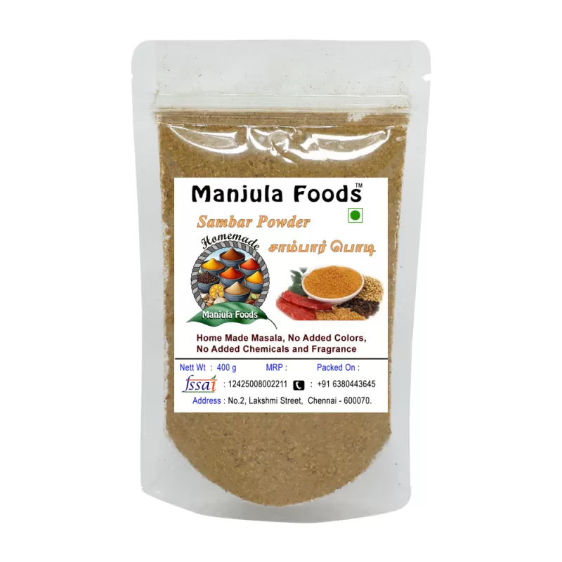 Manjula Foods Authentic South Indian Sambar Powder | Homemade Traditional Spice Mix (400 g)