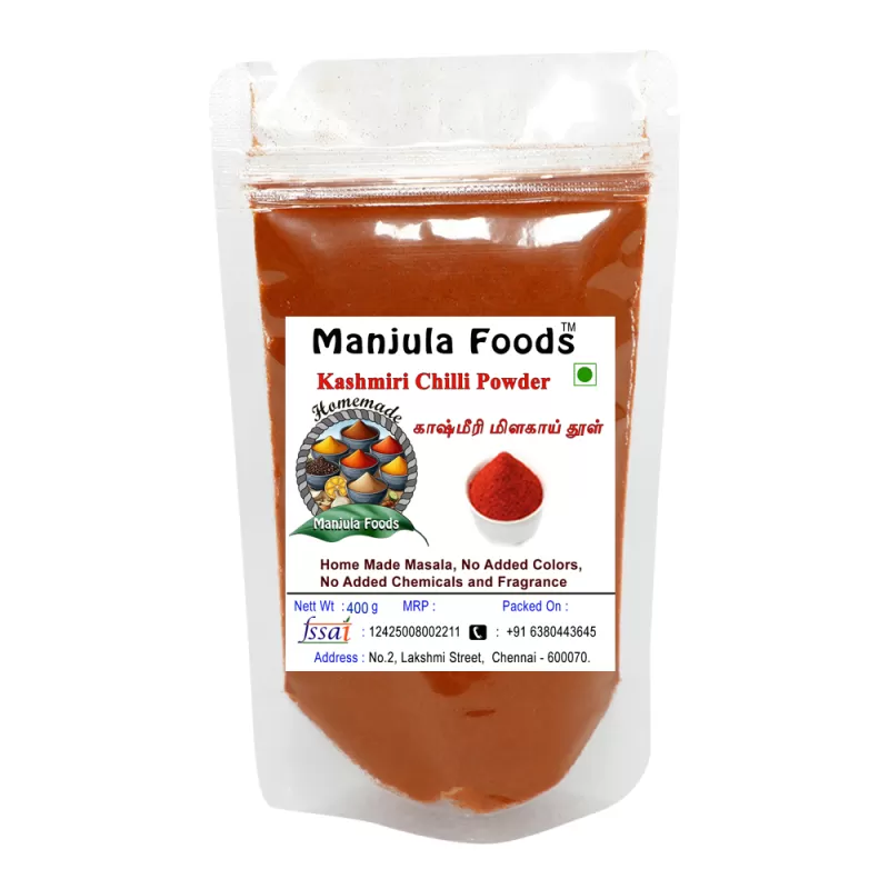 Manjula Foods Kashmiri Chilli Powder | 100% Pure & Natural | Mild Spice | Rich Red Colour | 400g