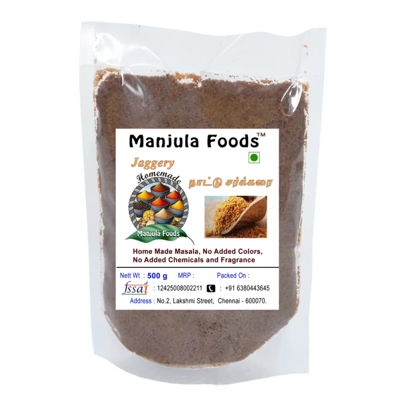 Manjula Foods Pure Natural Nattu Sarkarai | Traditional Country Sugar | Chemical-Free Jaggery Powder | Healthy Sweetener | 500g