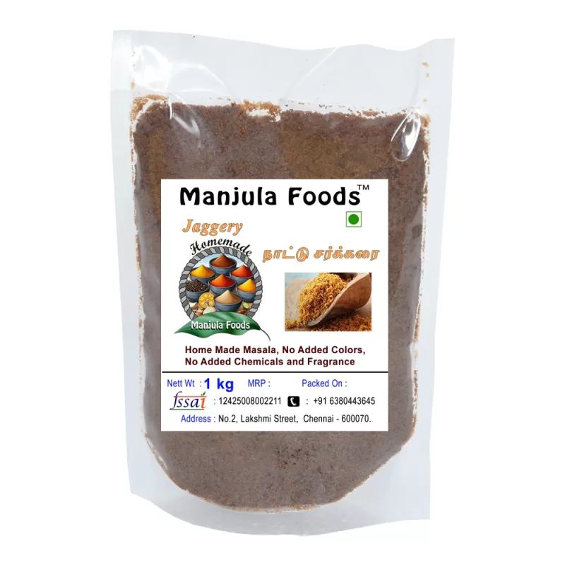 Manjula Foods Pure Natural Nattu Sarkarai | Traditional Country Sugar | Chemical-Free Jaggery Powder | Healthy Sweetener | 1kg