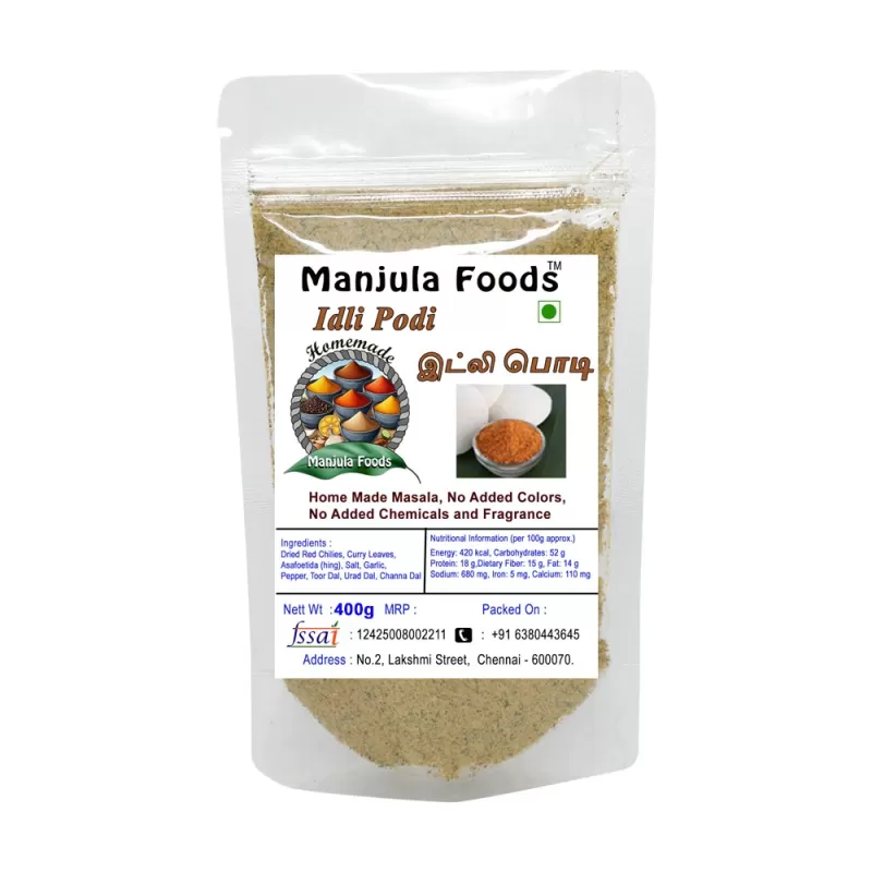 Manjula Foods Homemade Style Idli Milagai Podi – Perfect Blend for Idli & Dosa (400 g)